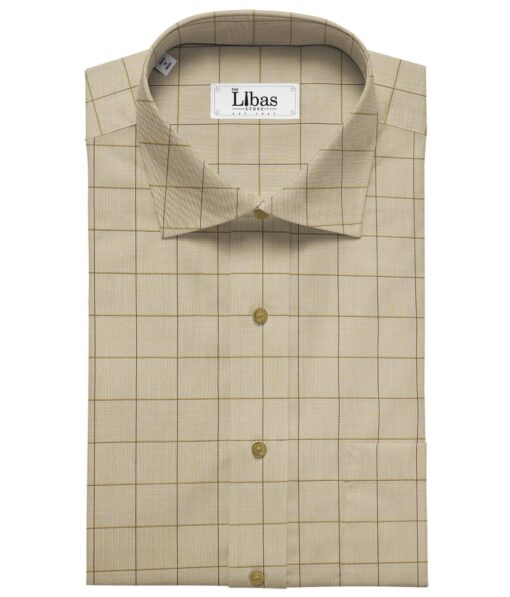 Nemesis Men's Cotton Checks 1.80 Meter Unstitched Shirt Fabric (Oat Beige)