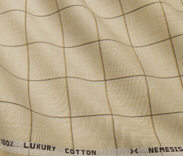 Nemesis Men's Cotton Checks 1.80 Meter Unstitched Shirt Fabric (Oat Beige)