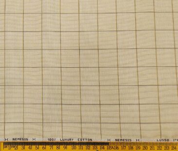 Nemesis Men's Cotton Checks 1.80 Meter Unstitched Shirt Fabric (Oat Beige)