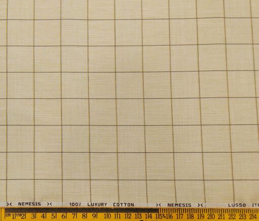Nemesis Men's Cotton Checks 1.80 Meter Unstitched Shirt Fabric (Oat Beige)