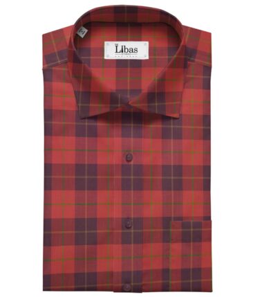 Nemesis Men's Cotton Broad Checks 1.80 Meter Unstitched Shirt Fabric (Red)