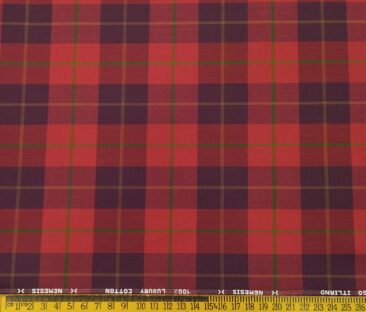 Nemesis Men's Cotton Broad Checks 1.80 Meter Unstitched Shirt Fabric (Red)