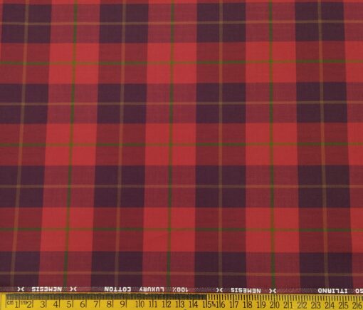 Nemesis Men's Cotton Broad Checks 1.80 Meter Unstitched Shirt Fabric (Red)