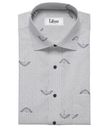 Nemesis Men's Giza Cotton Dark Blue Printed Unstitched Shirt Fabric (White)