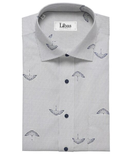 Nemesis Men's Giza Cotton Dark Blue Printed Unstitched Shirt Fabric (White)