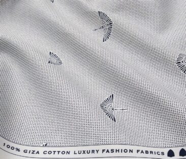 Nemesis Men's Giza Cotton Dark Blue Printed Unstitched Shirt Fabric (White)
