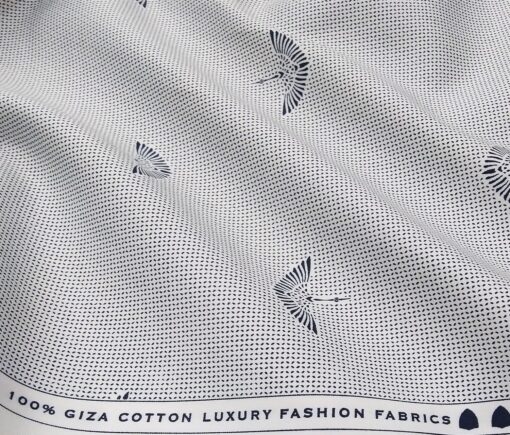 Nemesis Men's Giza Cotton Dark Blue Printed Unstitched Shirt Fabric (White)