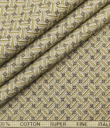 Pee Gee Men's Cotton Printed 1.60 Meter Unstitched Shirt Fabric (Cream)