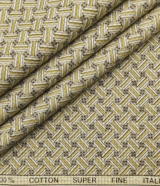 Pee Gee Men's Cotton Printed 1.60 Meter Unstitched Shirt Fabric (Cream)