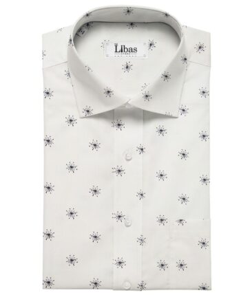 Pee Gee Men's Cotton Printed 1.60 Meter Unstitched Shirt Fabric (Off-White)