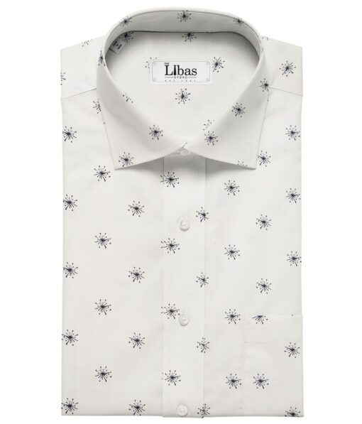 Pee Gee Men's Cotton Printed 1.60 Meter Unstitched Shirt Fabric (Off-White)