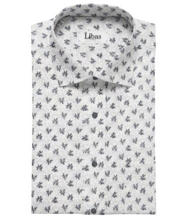 Pee Gee Men's Cotton Grey Floral Printed 1.60 Meter Unstitched Shirt Fabric (White)