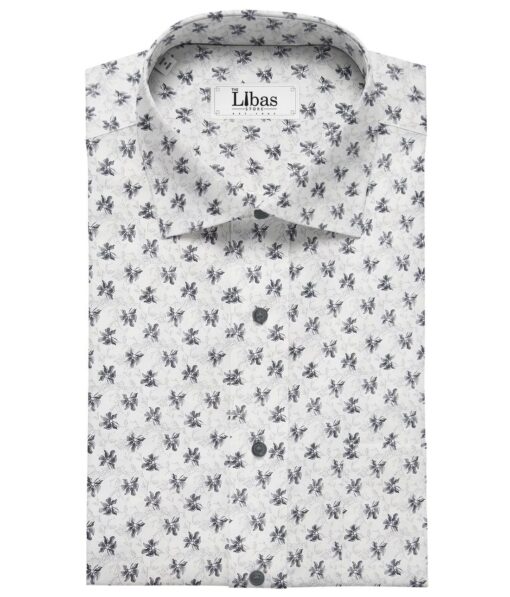 Pee Gee Men's Cotton Grey Floral Printed 1.60 Meter Unstitched Shirt Fabric (White)