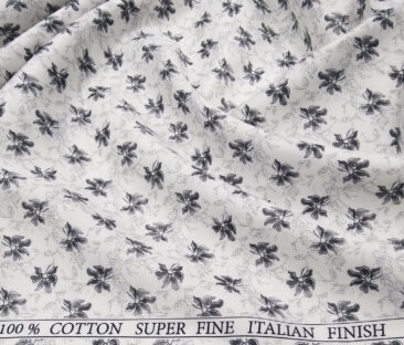 Pee Gee Men's Cotton Grey Floral Printed 1.60 Meter Unstitched Shirt Fabric (White)