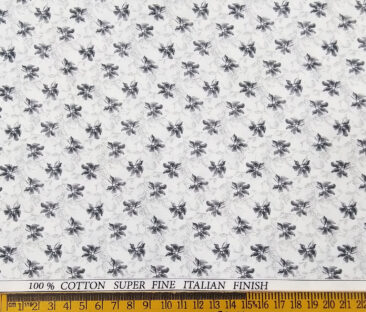 Pee Gee Men's Cotton Grey Floral Printed 1.60 Meter Unstitched Shirt Fabric (White)