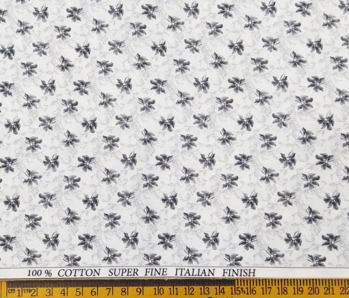 Pee Gee Men's Cotton Grey Floral Printed 1.60 Meter Unstitched Shirt Fabric (White)