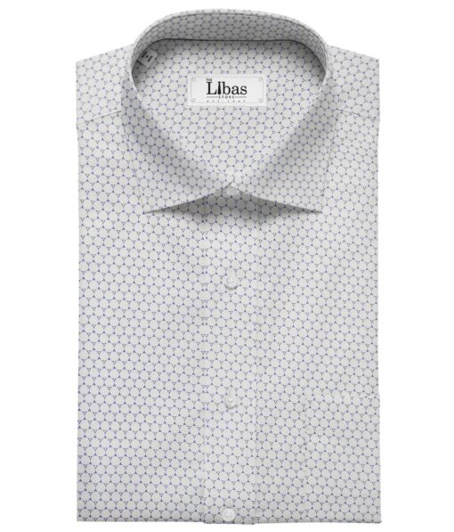 Pee Gee Men's Cotton Blue Printed 1.60 Meter Unstitched Shirt Fabric (White)