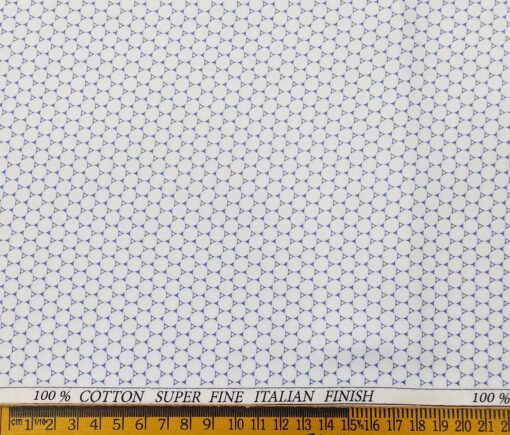 Pee Gee Men's Cotton Blue Printed 1.60 Meter Unstitched Shirt Fabric (White)