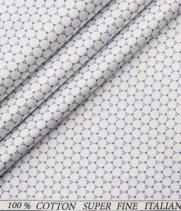 Pee Gee Men's Cotton Blue Printed 1.60 Meter Unstitched Shirt Fabric (White)