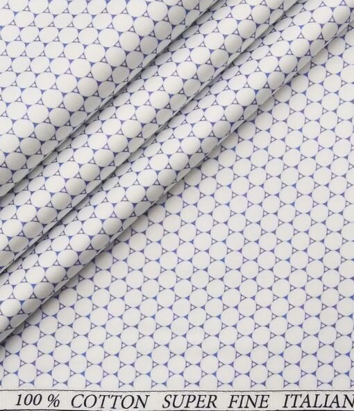 Pee Gee Men's Cotton Blue Printed 1.60 Meter Unstitched Shirt Fabric (White)