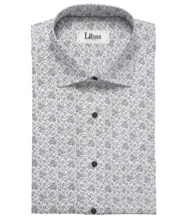 Pee Gee Men's Cotton Floral Printed 1.60 Meter Unstitched Shirt Fabric (White)
