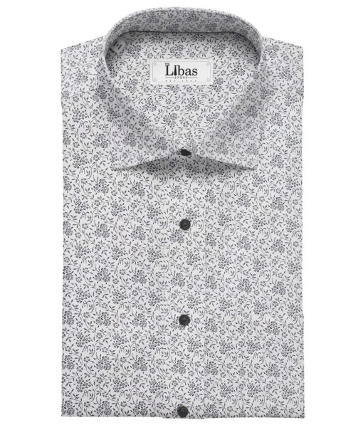 Pee Gee Men's Cotton Floral Printed 1.60 Meter Unstitched Shirt Fabric (White)