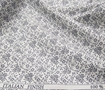Pee Gee Men's Cotton Floral Printed 1.60 Meter Unstitched Shirt Fabric (White)