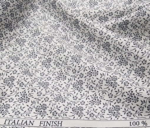 Pee Gee Men's Cotton Floral Printed 1.60 Meter Unstitched Shirt Fabric (White)