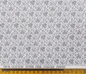Pee Gee Men's Cotton Floral Printed 1.60 Meter Unstitched Shirt Fabric (White)
