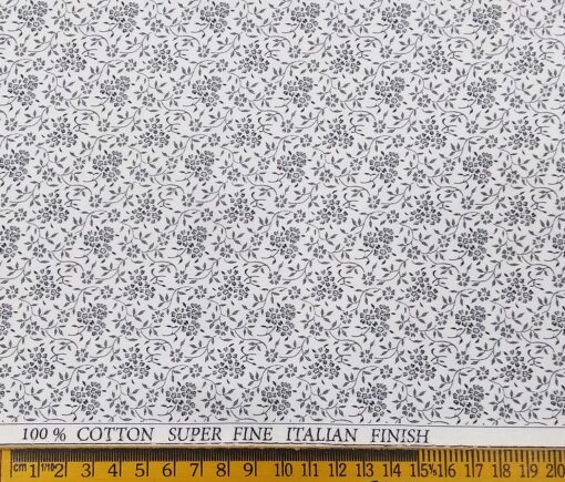 Pee Gee Men's Cotton Floral Printed 1.60 Meter Unstitched Shirt Fabric (White)