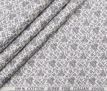 Pee Gee Men's Cotton Floral Printed 1.60 Meter Unstitched Shirt Fabric (White)