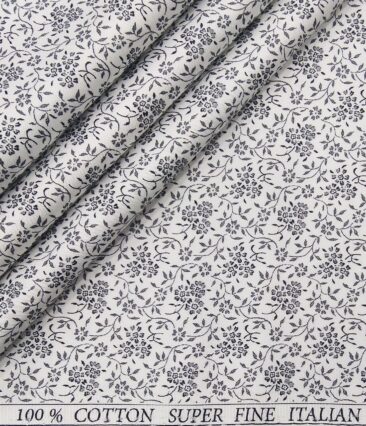 Pee Gee Men's Cotton Floral Printed 1.60 Meter Unstitched Shirt Fabric (White)