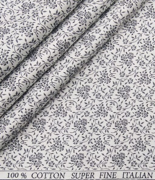 Pee Gee Men's Cotton Floral Printed 1.60 Meter Unstitched Shirt Fabric (White)