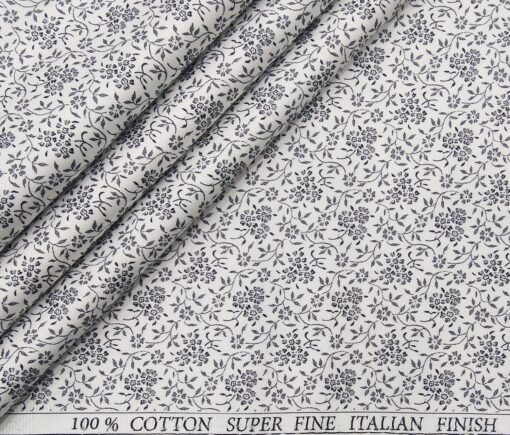 Pee Gee Men's Cotton Floral Printed 1.60 Meter Unstitched Shirt Fabric (White)