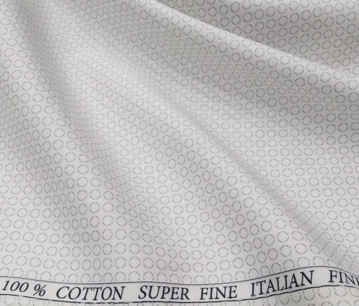 Pee Gee Men's Cotton Grey Printed 1.60 Meter Unstitched Shirt Fabric (White)