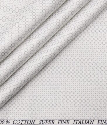 Pee Gee Men's Cotton Grey Printed 1.60 Meter Unstitched Shirt Fabric (White)