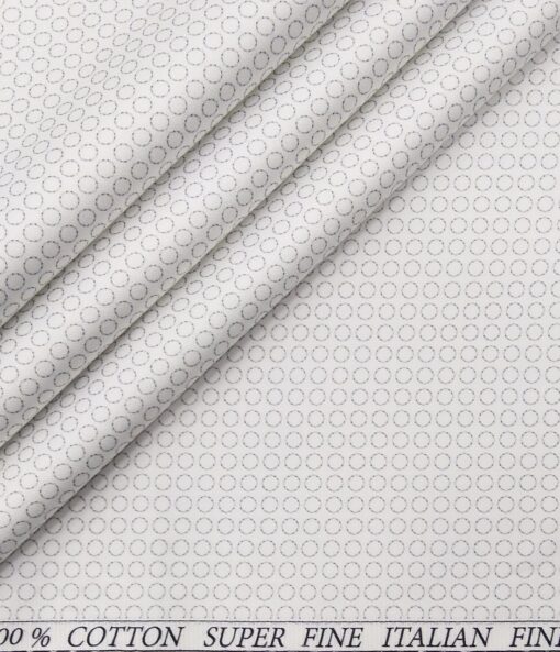 Pee Gee Men's Cotton Grey Printed 1.60 Meter Unstitched Shirt Fabric (White)