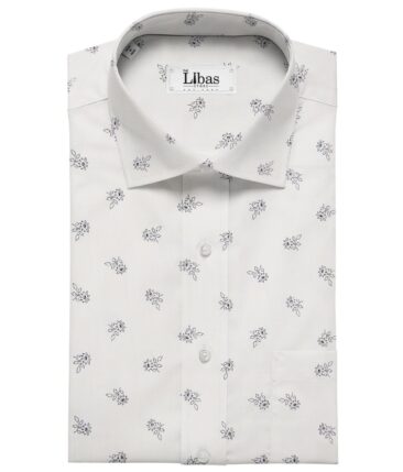 Pee Gee Men's Cotton Grey Floral Printed 1.60 Meter Unstitched Shirt Fabric (White)