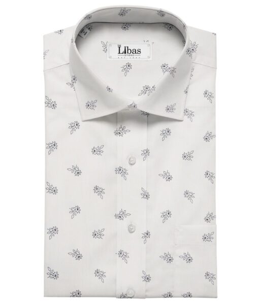 Pee Gee Men's Cotton Grey Floral Printed 1.60 Meter Unstitched Shirt Fabric (White)