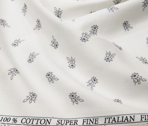 Pee Gee Men's Cotton Grey Floral Printed 1.60 Meter Unstitched Shirt Fabric (White)