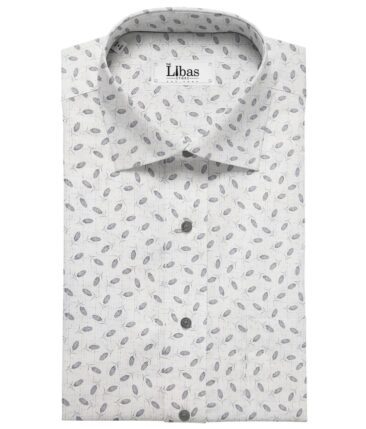 Pee Gee Men's Cotton Grey Floral Printed 1.60 Meter Unstitched Shirt Fabric (White)