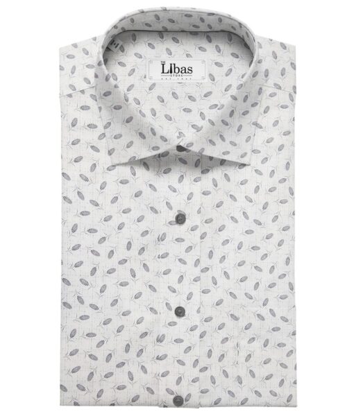 Pee Gee Men's Cotton Grey Floral Printed 1.60 Meter Unstitched Shirt Fabric (White)