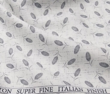 Pee Gee Men's Cotton Grey Floral Printed 1.60 Meter Unstitched Shirt Fabric (White)