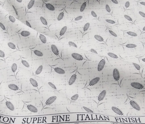 Pee Gee Men's Cotton Grey Floral Printed 1.60 Meter Unstitched Shirt Fabric (White)