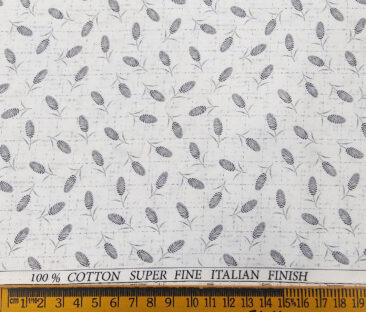 Pee Gee Men's Cotton Grey Floral Printed 1.60 Meter Unstitched Shirt Fabric (White)