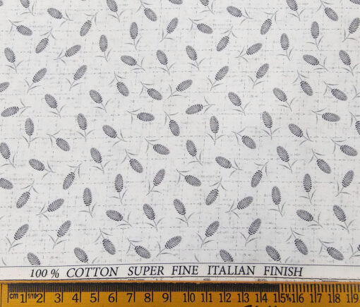 Pee Gee Men's Cotton Grey Floral Printed 1.60 Meter Unstitched Shirt Fabric (White)