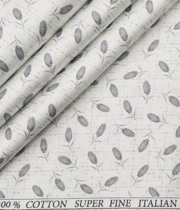 Pee Gee Men's Cotton Grey Floral Printed 1.60 Meter Unstitched Shirt Fabric (White)