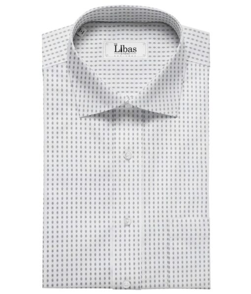 Pee Gee Men's Cotton Printed 1.60 Meter Unstitched Shirt Fabric (White)
