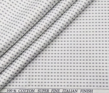 Pee Gee Men's Cotton Printed 1.60 Meter Unstitched Shirt Fabric (White)