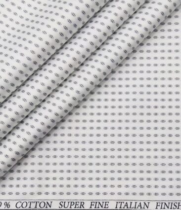Pee Gee Men's Cotton Printed 1.60 Meter Unstitched Shirt Fabric (White)